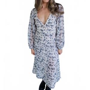 NEW WILDFLOWER women's long sleeve midi dress in blue